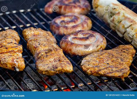 Grilled Sausage And Meat On The Grill Stock Photo Image Of Bratwurst