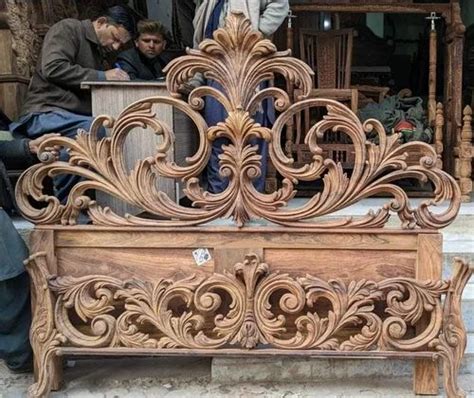 Brown Teak Wood Wooden Carving Bed Headboard For Home Bed Size