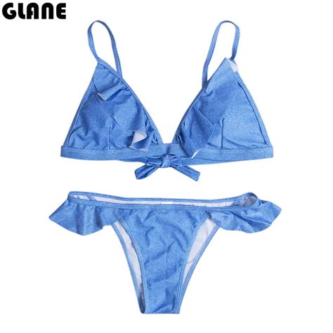 2018 New Bikinis Women Swimsuit Low Bathing Suit Ruffle Padded Plunge