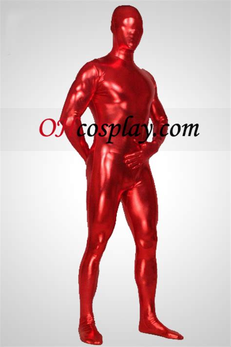 Red Shiny Metallic Full Body Unisex Zentai Suit [zt01640] Nz 70 76