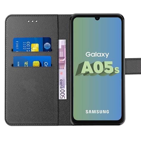 Coque 2 Verres Trempés pour Samsung Galaxy A05s Antichoc en Cuir PU