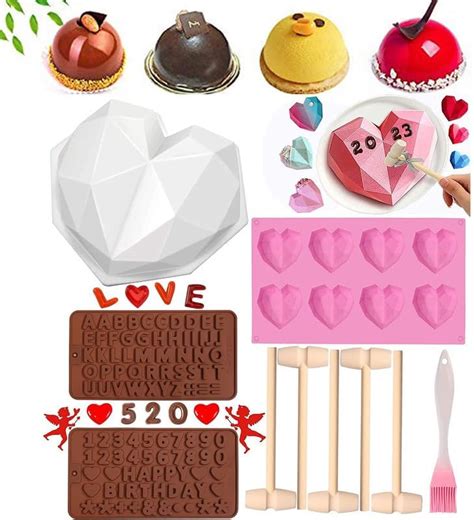 Amazon 3D Diamond Heart Shape Silicone Cake Mold Tray With 8