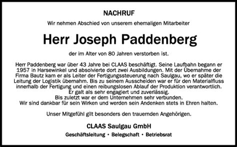 Traueranzeigen Von Joseph Paddenberg Schwaebische De Trauerportal