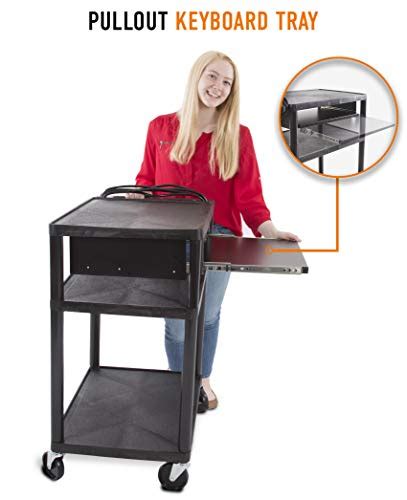 Line Leader Plastic AV Cart With Keyboard Tray Mobile Workstation With