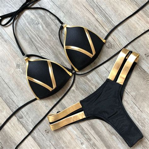 Summer Hot Women Bandage Patchwork Bikini Set Swimwear Push Up Padded