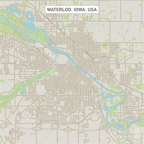 Waterloo Iowa US City Street Map Digital Art by Frank Ramspott - Pixels