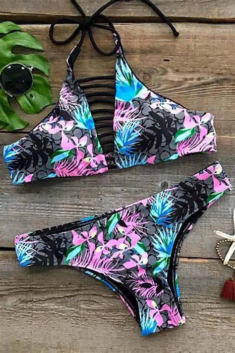 Wind And Sea Printing Halter Bikini Set