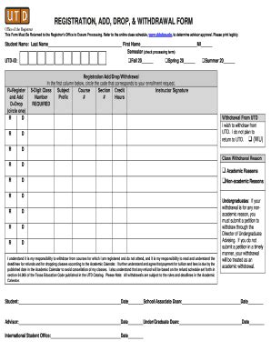 Utd Add Drop Form Fill Online Printable Fillable Blank PdfFiller