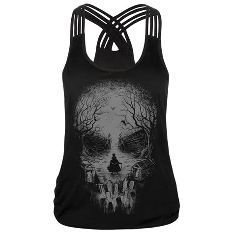 Tank Top Women Sleeveless Skull 3d Printed Tees Satin Top Fitness