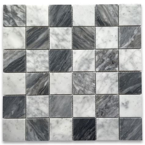 Carrara White Bardiglio Gray Marble X Checkerboard Mosaic Tile