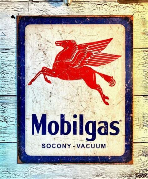 Mobilgas Pegasus Metal Sign Vintage Collectible Rustic 16 X 13 Inch