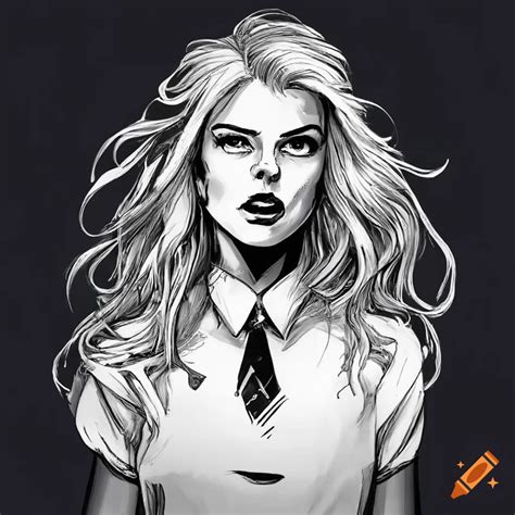 Comic Book Art Of A Blond Woman In A White Collar Shirt