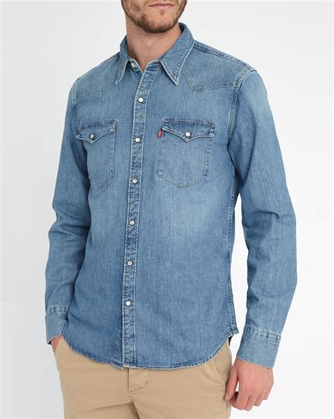 Levis Stone Washed Western Denim Shirt In Blue For Men Denim Lyst