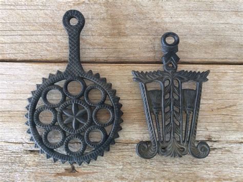 Vintage Cast Iron Metal Hot Plates Set Of 2