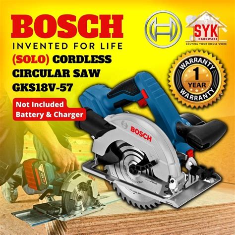 Syk Bosch Gks 18v 57 Solo Cordless Circular Saw Machine Mesin Gergaji Kayu Gergaji Bateri Bosch