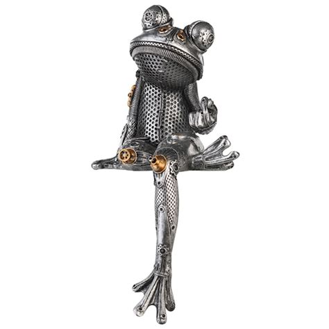 Ocala Polyresin Steampunk Frog Sculpture In Silver Furniture In Fashion