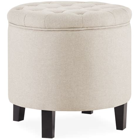 Elegant Beige Storage Ottoman Coffee Table W Button Tufted Accents