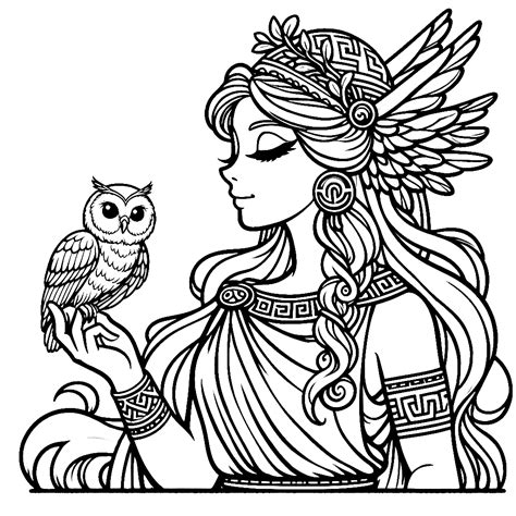 Athena Greek Goddess With Owl 🎨🦉 Coloring Page