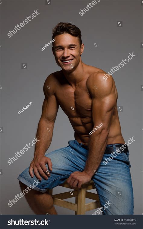 Smiling Half Naked Handsome Man Jeans Stock Photo Shutterstock