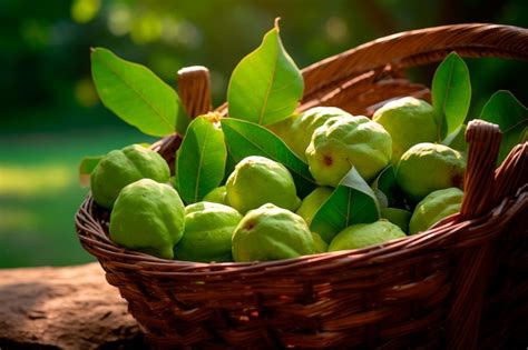 Premium Photo | Harvesting of guava in a basket gathering fresh of guava in the garden Bright image