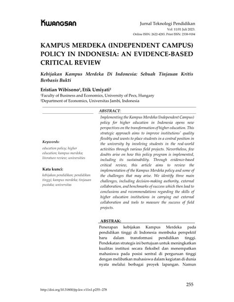 Pdf Kampus Merdeka Independent Campus Policy In Indonesia A Brief