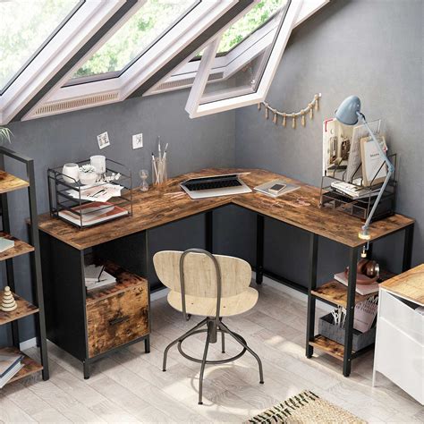 VASAGLE Bureau d angle Table en Forme de L avec Caisson à dossiers