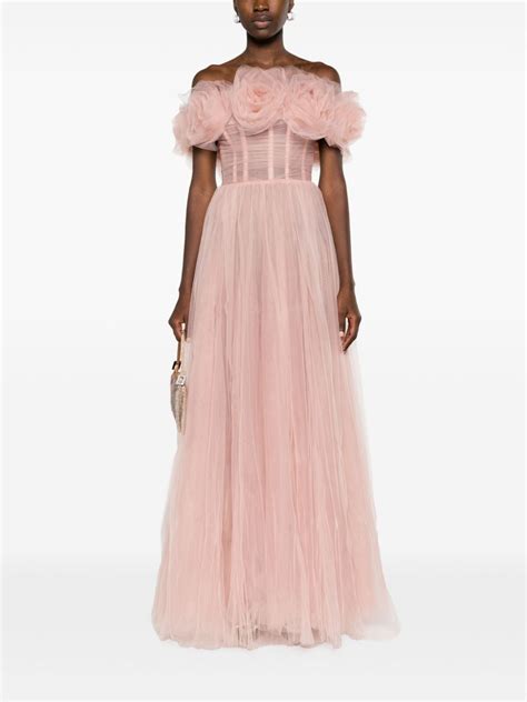 Ana Radu Rose Appliqu Tulle Gown Dress Pink Farfetch