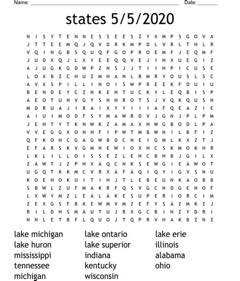 Great Lakes Word Search Wordmint