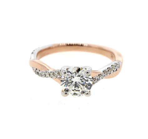 Twisted White Gold and Rose Gold Diamond Engagement Ring with Pave