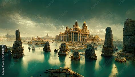 Atlantis, the lost underwater city. 3D illustration. Stock Illustration | Adobe Stock