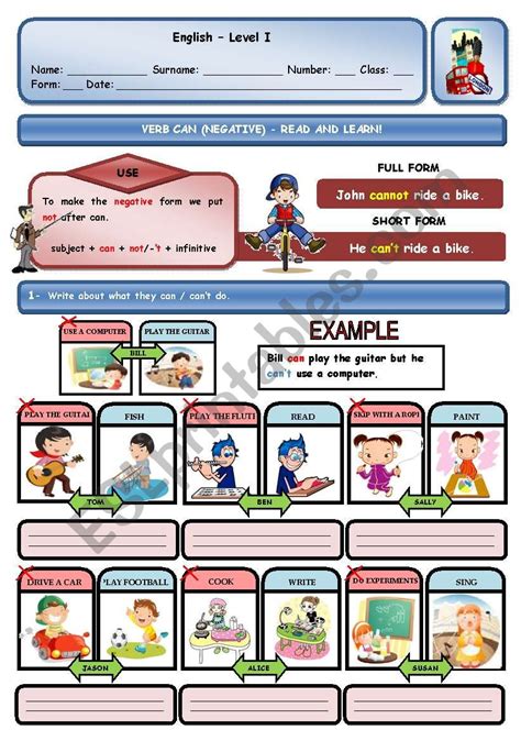 Verb Can Ability Negative Esl Worksheet By Xani