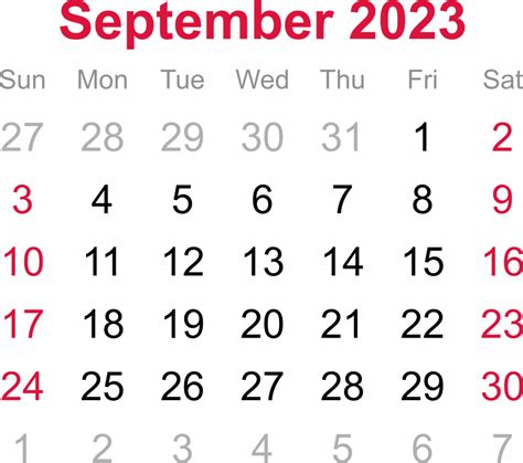 September calendar of 2023 on transparency background 12707629 PNG