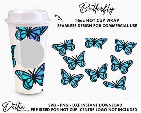 Butterfly Sbux Hot Cup SVG PNG DXF Butterflies Cutting File Etsy