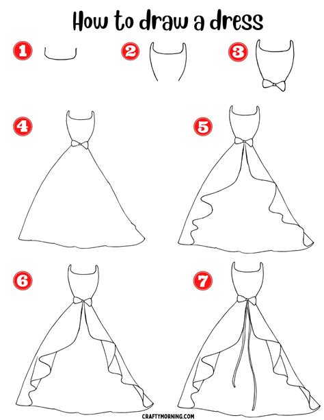 How To Draw A Dress Easy Step By Step Printable Crafty Morning