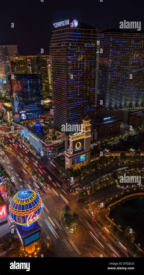 Las Vegas at night, view from the Eiffel Tower, The Paris Hotel Stock ...