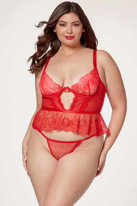 Plus Size Red Temptress Lace Camidoll Set Spicy Lingerie