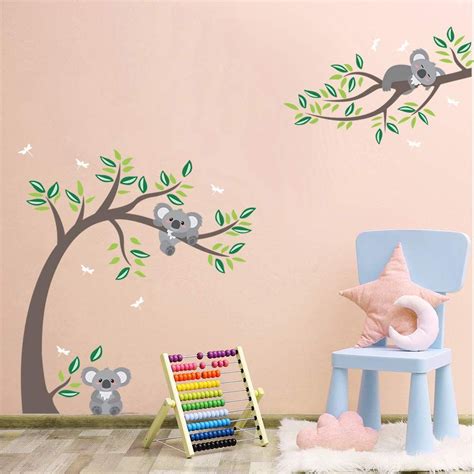 Decalmile Koala And Tree Branch Wall Decals Dragonflies Koala Bear Kids