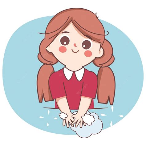 Premium Vector | Cute woman cleansing hands with hand soap Cute cartoon ...