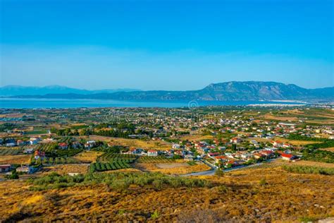 Panorama View Of Corinth Town And Gulf Of Corinth In Greece Stock Image
