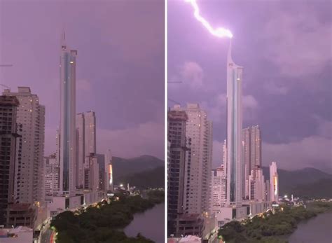 V Deo Mostra Momento Exato Que Raio Atinge O Pr Dio Mais Alto Do Brasil