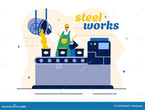 Steelworks With Resource Mining Smelting Of Metal In Big Foundry And Hot Steel Pouring In Flat