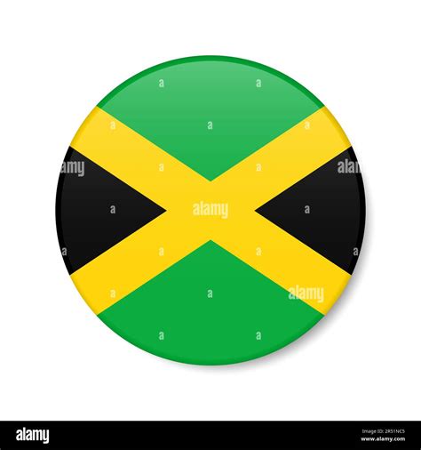 Jamaica Circle Button Icon Jamaican Round Badge Flag With Shadow 3D