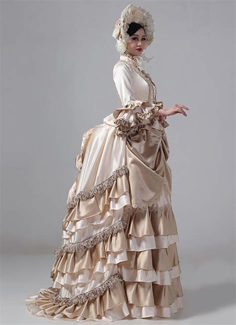 High Quality 19th Century Champagne Long Sleeve Ruffles Victorian