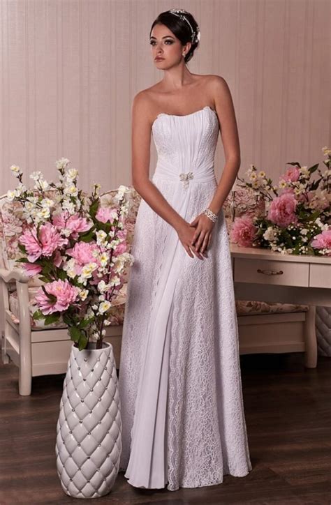 Abito Da Sposa Scivolato Realizzato In Chiffon E Pizzo Con Corpetto