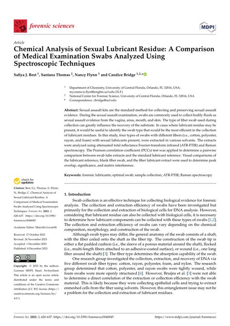 Pdf Chemical Analysis Of Sexual Lubricant Residue A Comparison Of Medical Examination Swabs