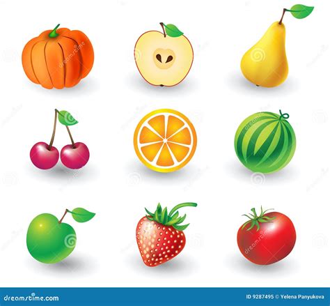 Set Of Fruit Objects Stock Vector Illustration Of Isolated