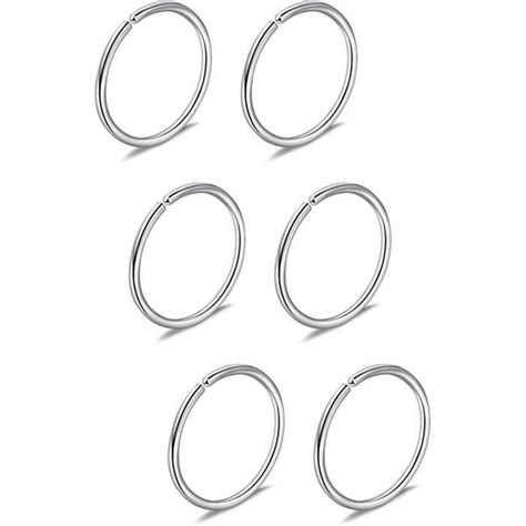 6Pcs Fake Nez Anneau Hoop Septum Tragus Cartilage Boucle D Oreille Hoop