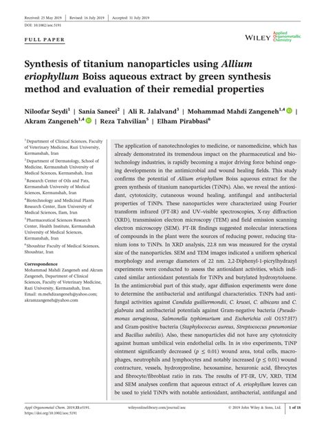 Synthesis Of Titanium Nanoparticles Using Allium Eriophyllum Boiss