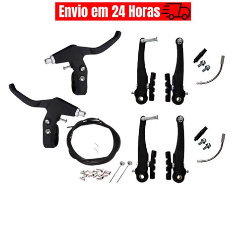 Kit Freio Bike V Brake Completo Manetes Tipo Gts Cabos Conduites