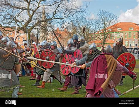 Battle Between Vikings And Anglo Saxons At The Viking Festival York